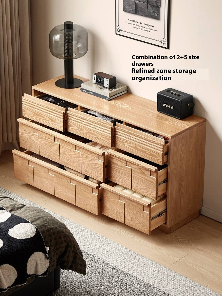 Oak Solid Wood Seven Bucket Drawer Cabinet