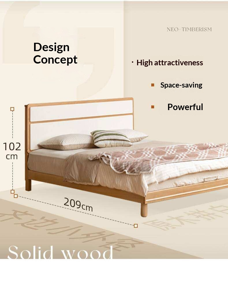 Beech Solid Wood Modern Simple Large Double Edge Bed