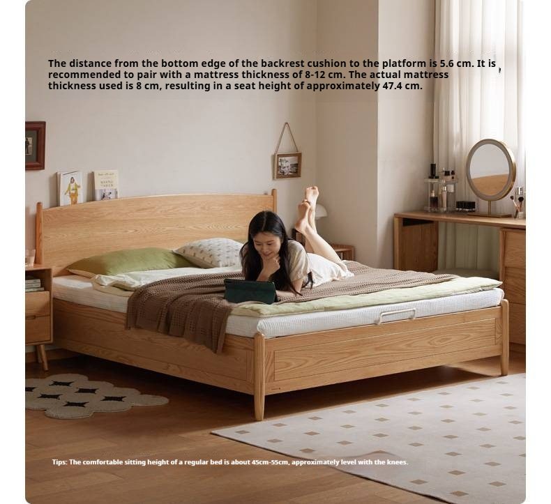 Oak Solid Wood Box Bed, Modern Minimalist