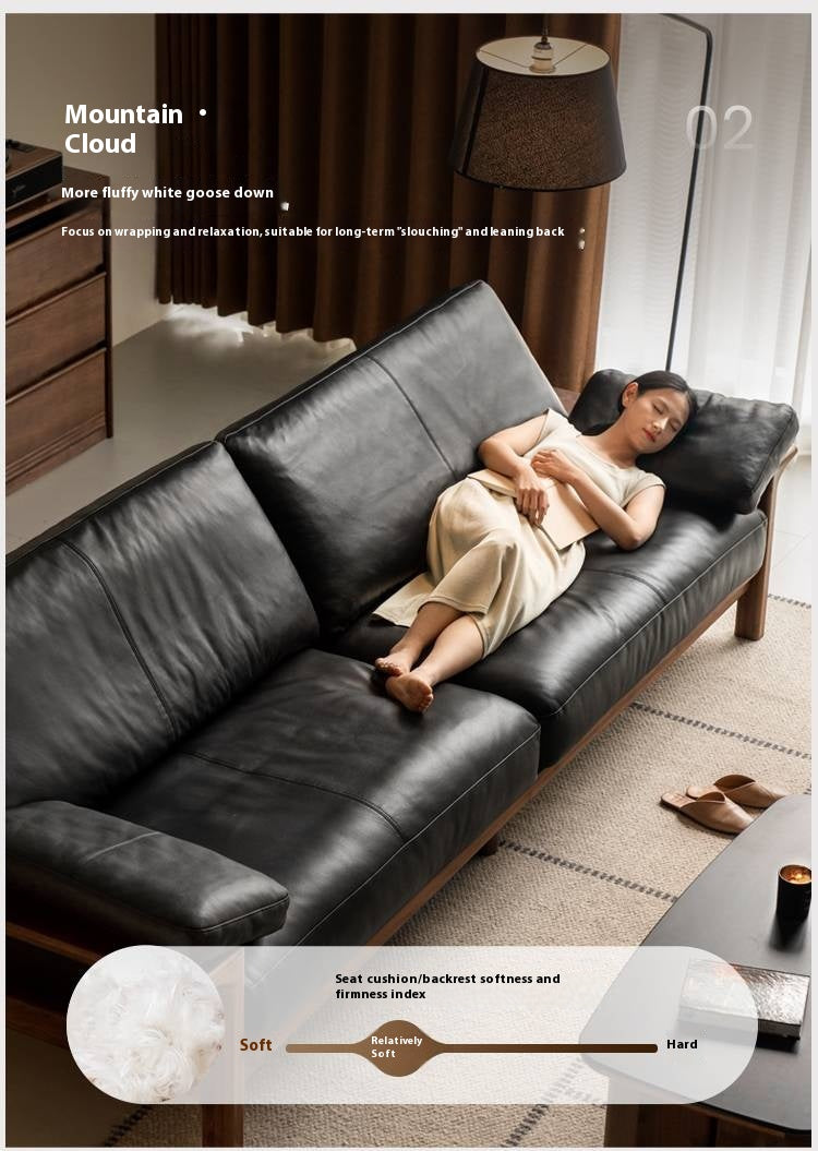 Black Walnut, Ash Solid Wood Wabi Sabi Style Genuine Leather Sofa, fabric sofa