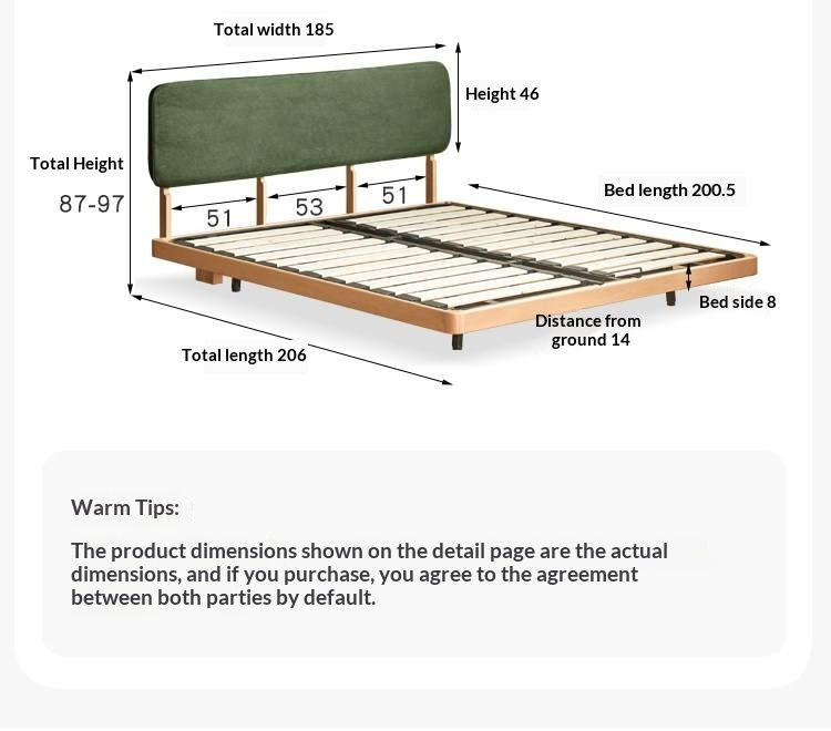 Beech Solid Wood Upholstered Bed — Retro Style with Floating Design, Luminous Light, Luxury Finish