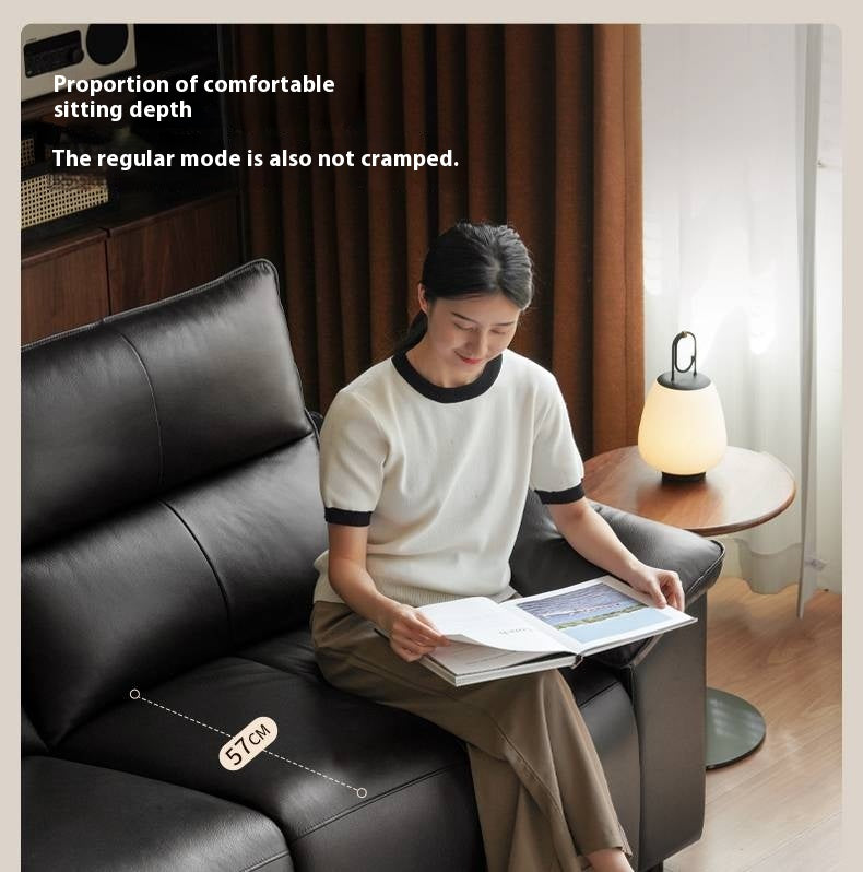 Genuine Leather Sofa Zero-Wall Electric Recliner with Extendable Function and Piano-Key Controls