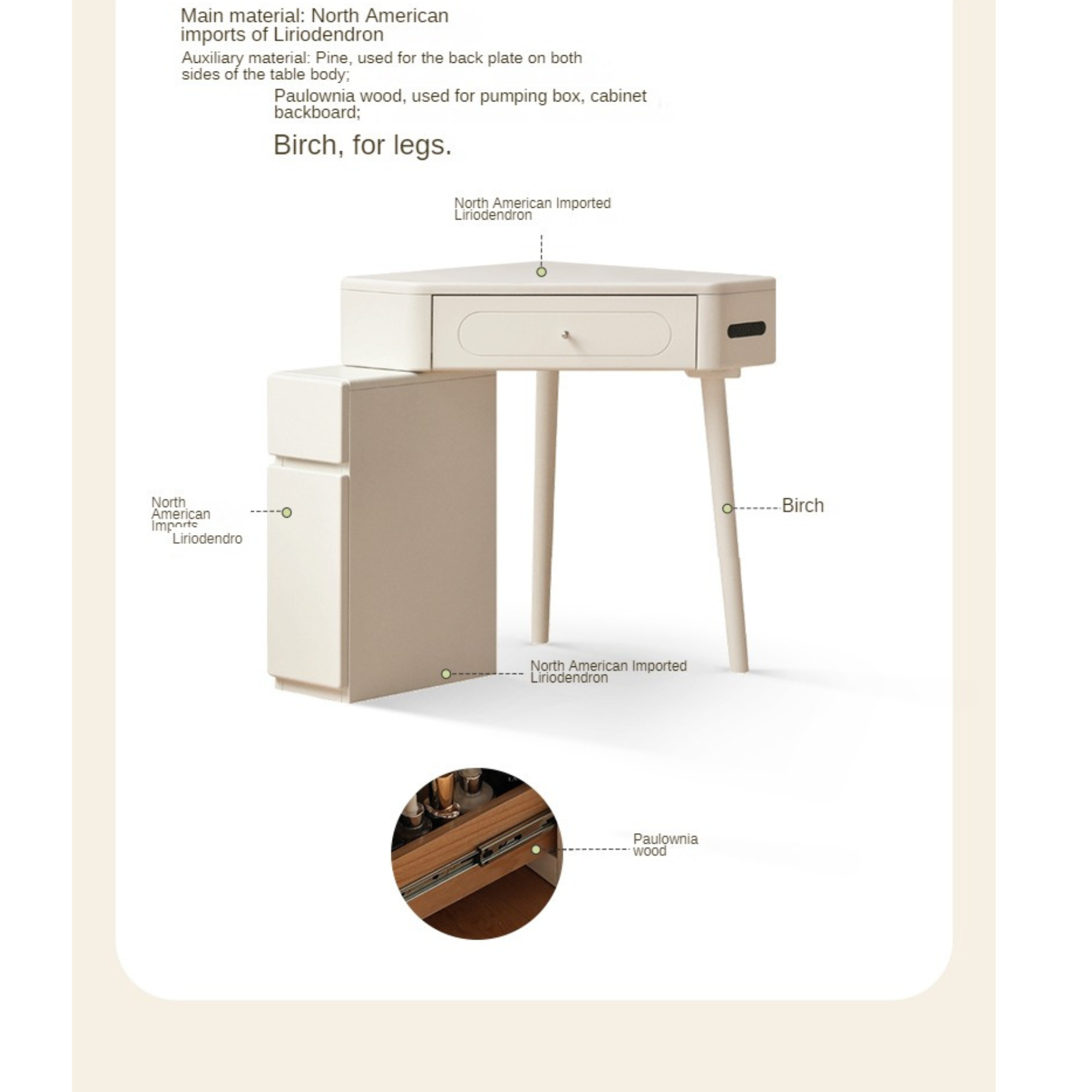 Poplar Solid Wood Corner White Dressing Table