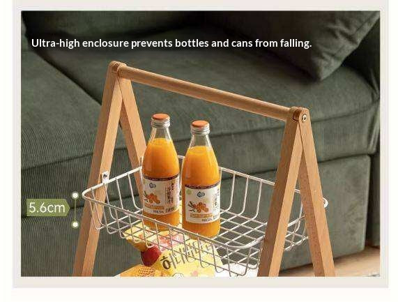 Beech Solid Wood Storage Rack with Multi-Layer and Mobile Trolley