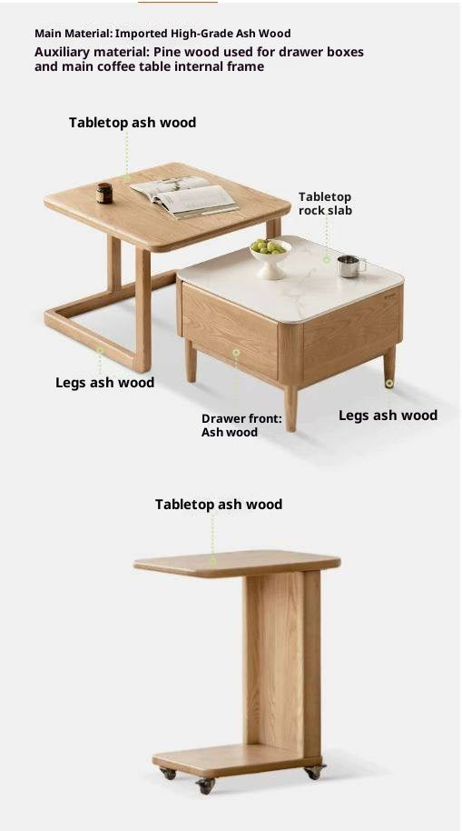 Ash Solid Wood Modern Rock Board Square Coffee Table