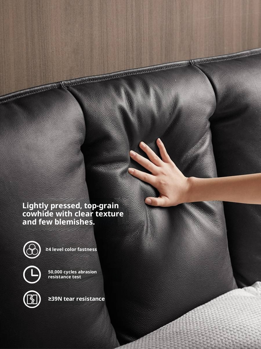 Genuine Leather Black Light Luxury Box Bed