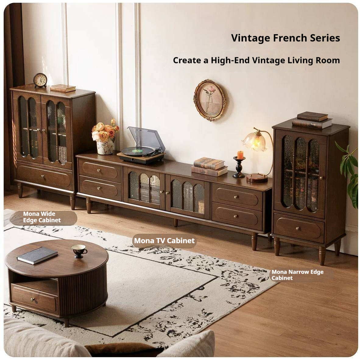 Golden Pearwood Solid Wood TV Stand French Retro Design