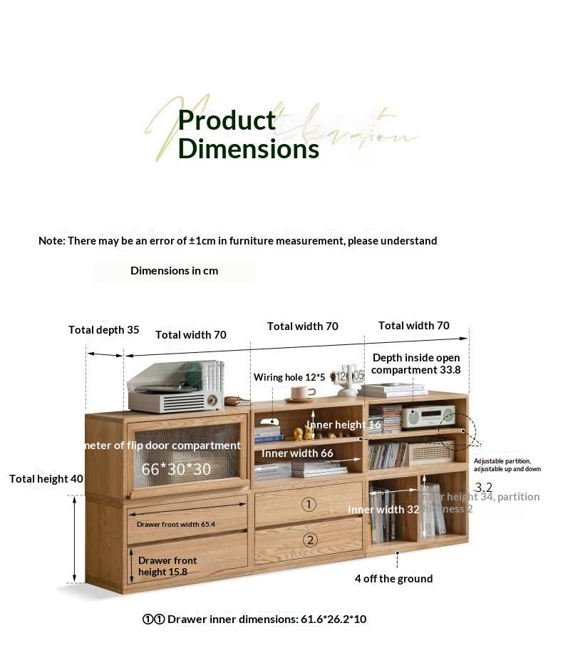 Ash Solid Wood Modern TV Cabinet with Freely Combineable Bookshelf and Storage