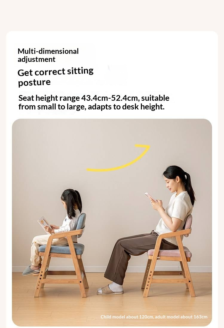 Solid RubberWood Kids Adjustable Height Desk Chair with Footrest