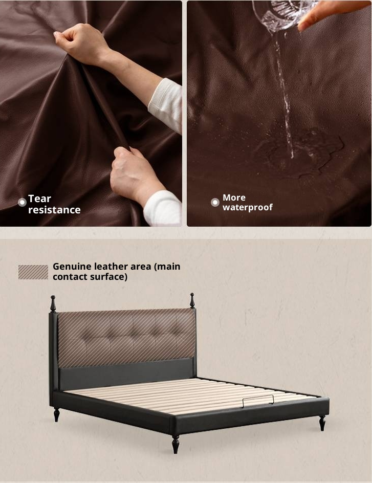 Luxury Genuine Leather Soft Backrest Bed, American Retro Style