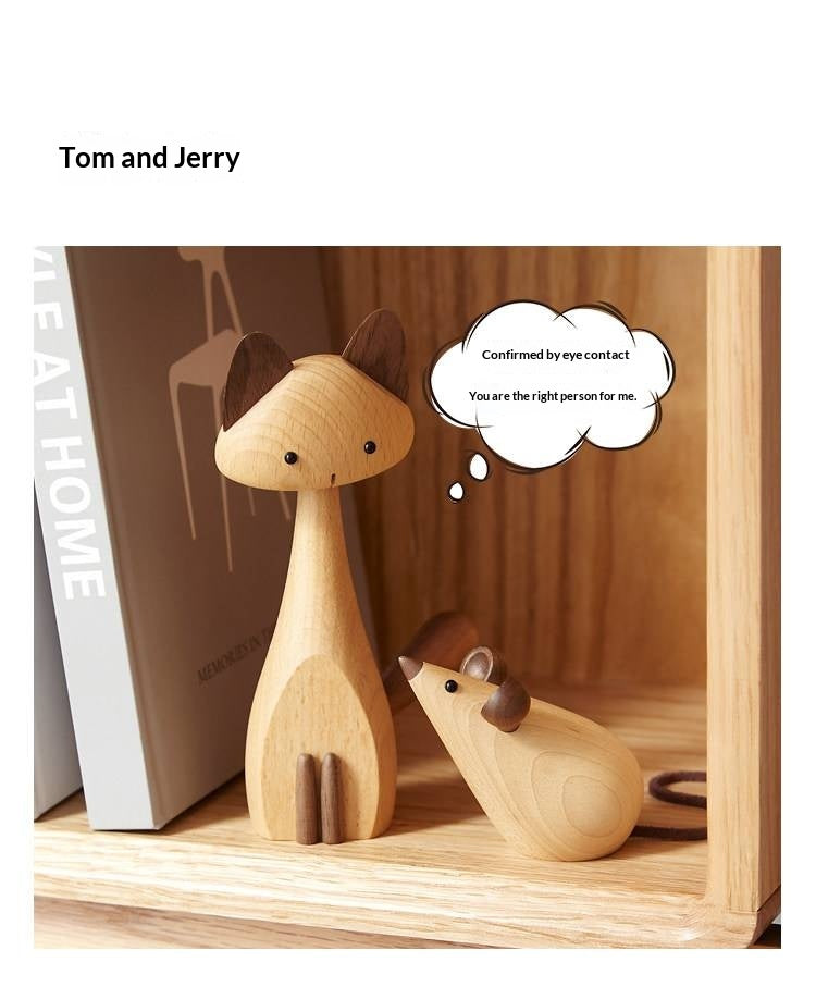 Beech Solid Wood Nordic Desktop Decoration Cat and Mouse