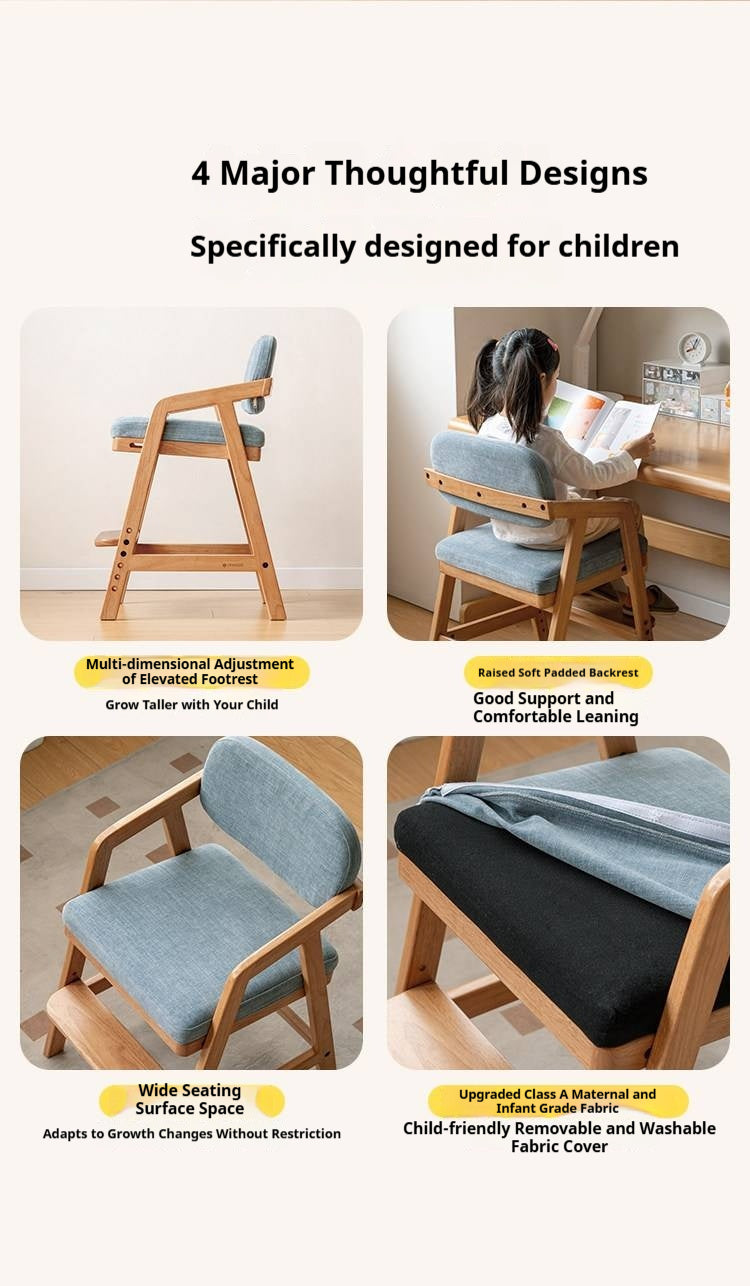 Solid RubberWood Kids Adjustable Height Desk Chair with Footrest