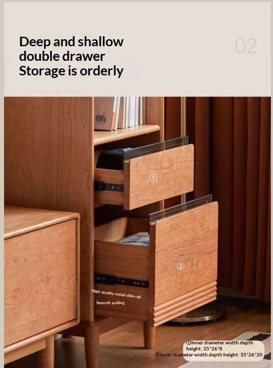 Cherry Solid Wood Wall-Mounted Side Cabinet Modern Minimalist Style