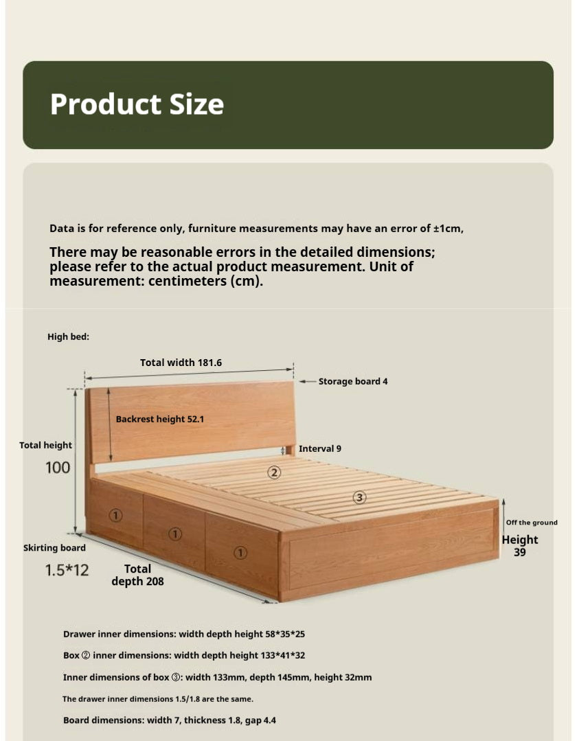 Cherry Solid Wood Storage Bed with Side Storage Drawers