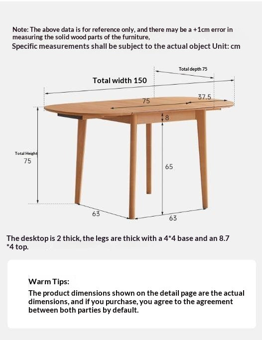 Beech Solid Wood Folding Dining Table