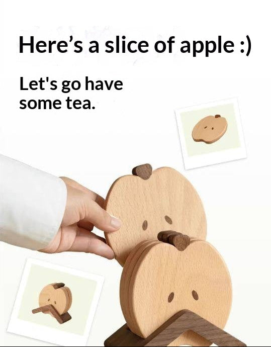 Black Walnut, Beech Solid Wood Creative Apple Shaped Coaster