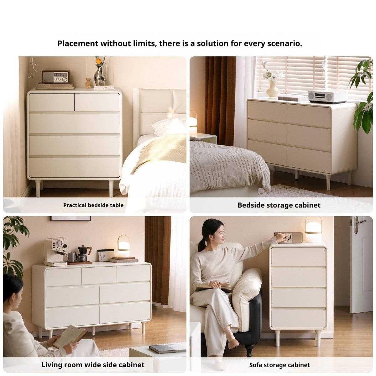 Tulipwood Solid Wood, Solid Rubberwood  Milky Cream Style Chest of Drawers