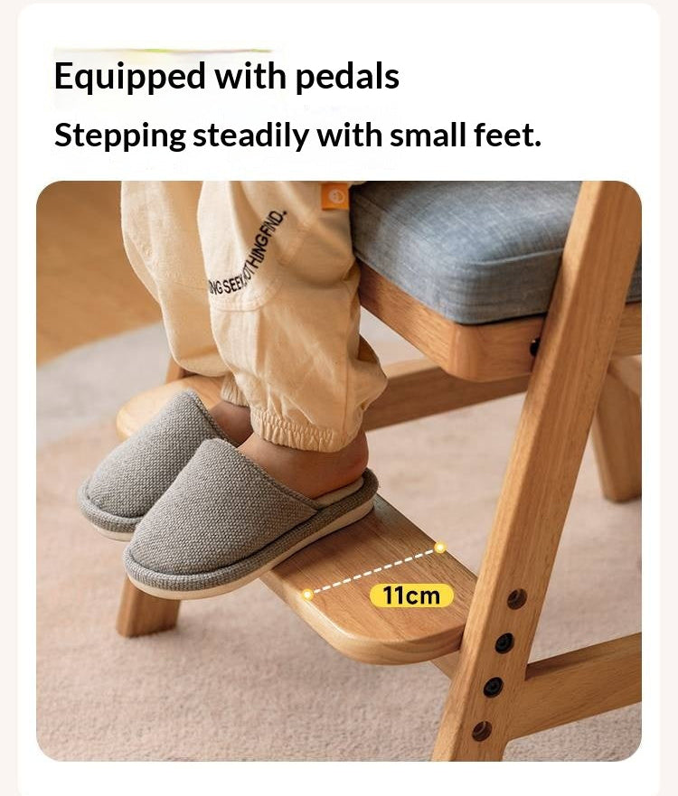 Solid Rubberwood Nordic Style Kids Chair with Adjustable Armrest