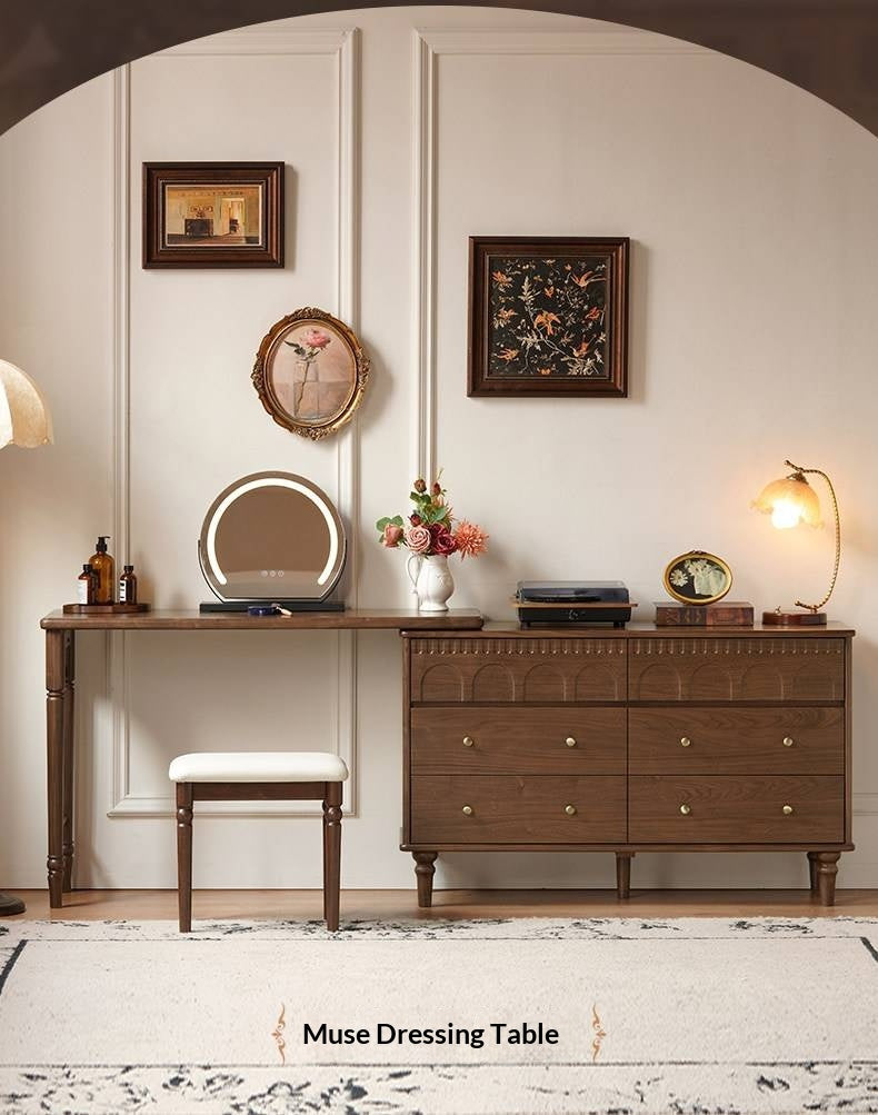 Black Walnut Solid Wood Vanity Table with Extendable Top