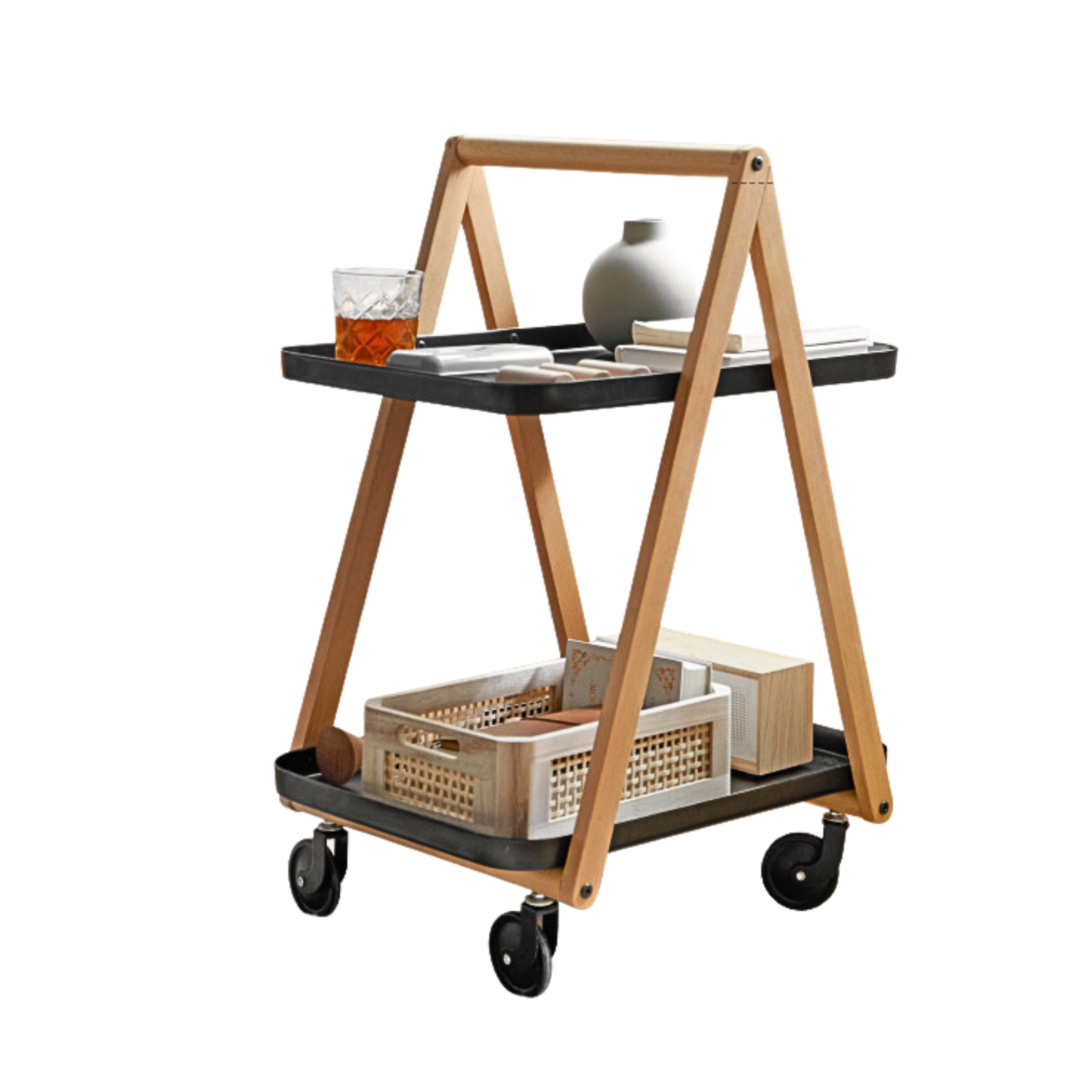 Beech Solid Wood Edge Table, Mobile Storage Rack