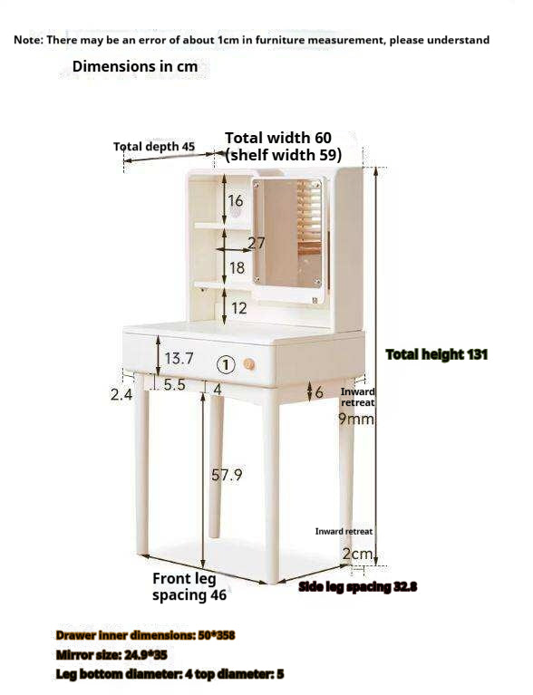 Solid Rubberwood Cream Style Vanity Table With Makeup Mirror.