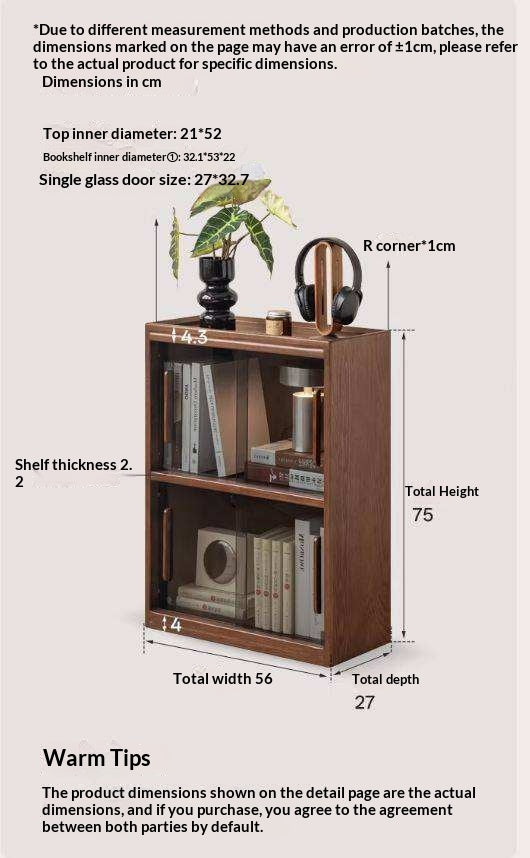 Oak Solid Wood Low Bookcase and Storage Cabinet