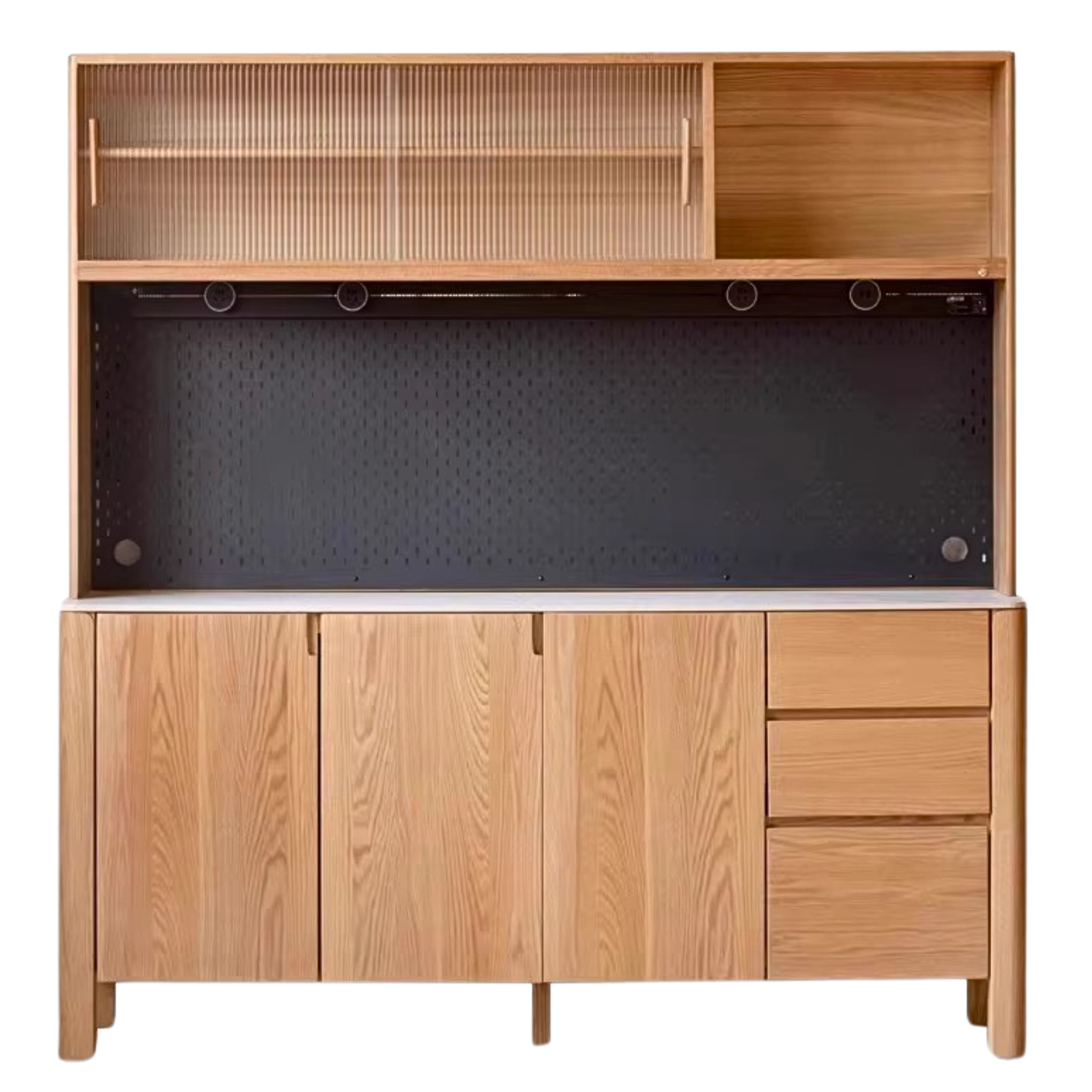 Oak Solid Wood Perforated Rock Board Dining Sideboard,