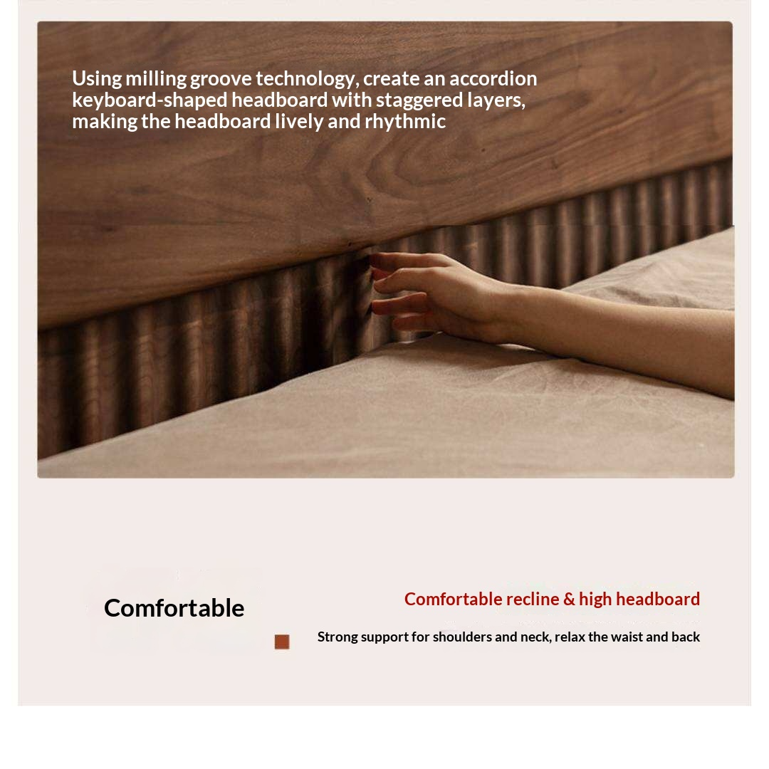 Black Walnut Solid Wood Bed with Italian Light Luxury Design