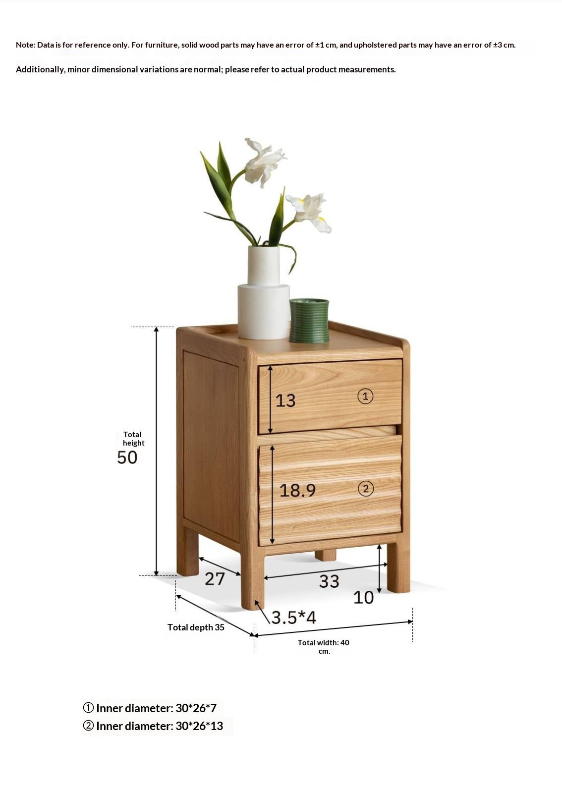 Ash Solid Wood Small Nightstand