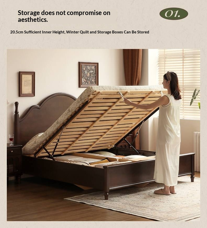 Poplar Solid Wood Box Bed — American Retro Vintage Style Off-the-Ground Box Bed