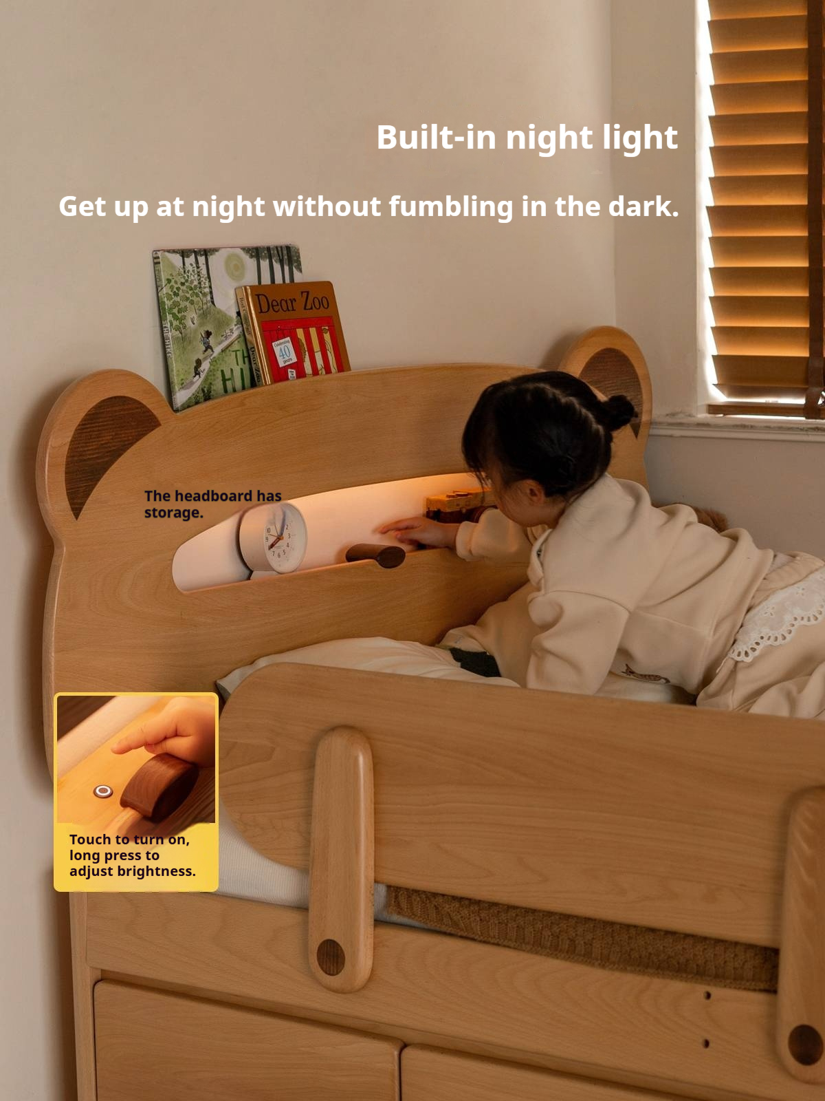 Beech Solid Wood Children's Night Light Storage Loft Bed