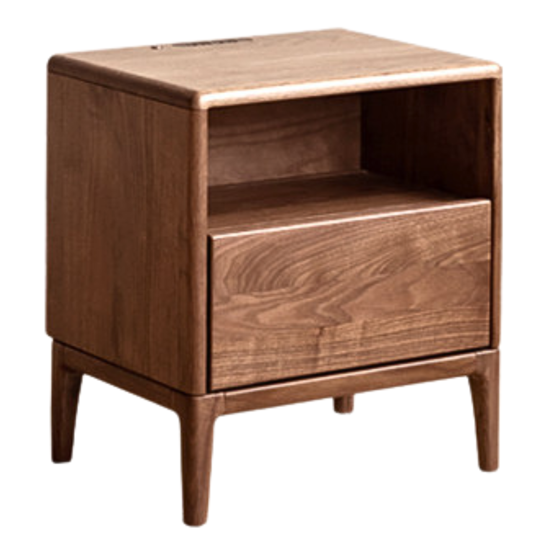 Black walnut, Ash solid wood bedside table with light drawer storage cabinet