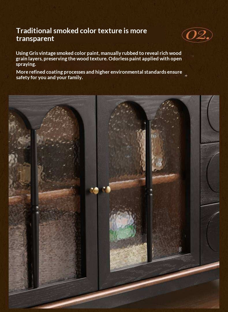 Ash Solid Wood Sideboard with American Retro Style and Storage Cabinet