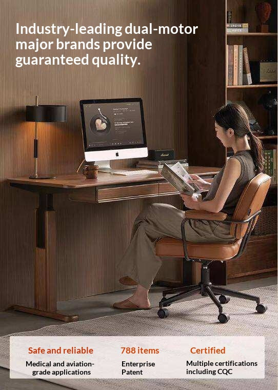 Black Walnut, White Ash Solid Wood Electric Height-Adjustable Standing Desk with Storage Drawers