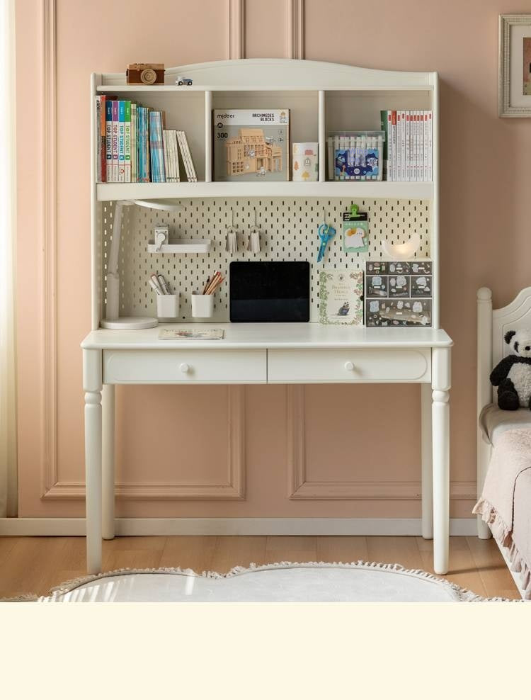 Rubber Solid Wood Cream Style Children's Desk.