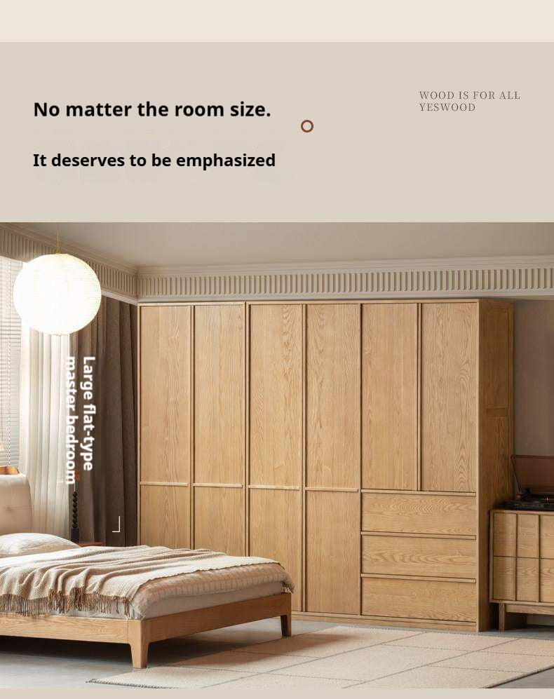 Ash Solid Wood Wardrobe with Minimalist Design and Storage Space