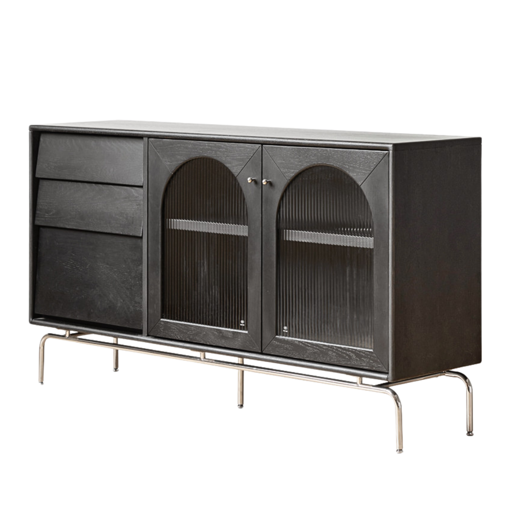 Oak Solid Wood French Retro Sideboard Black Glass,