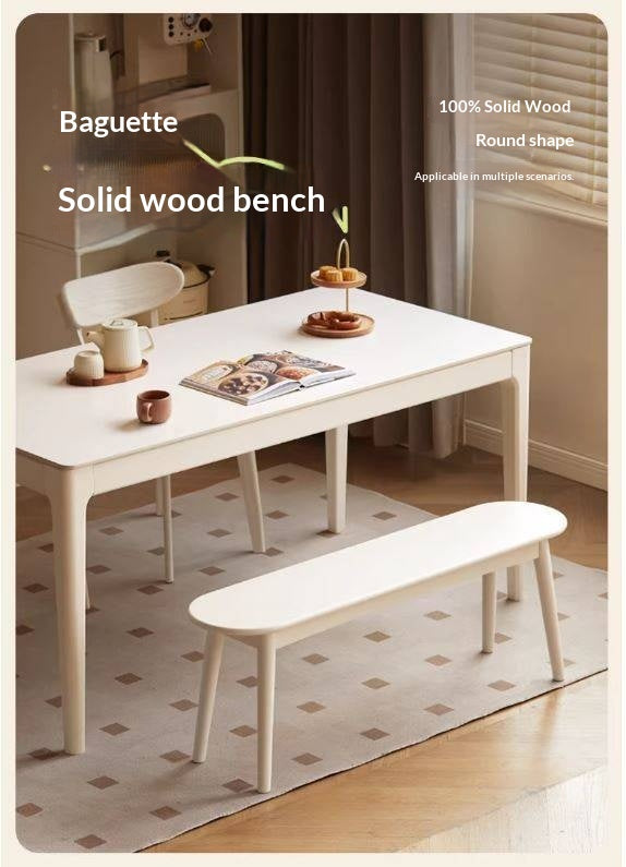 Solid Rubberwood French Cream Style  Long Bench