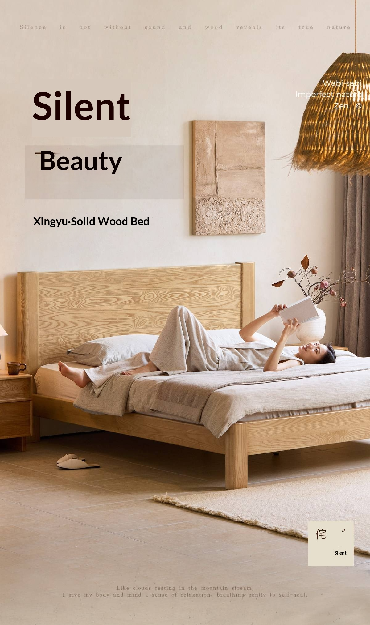 White Ash Solid Wood Platform Bed with Tall Flat Panel Headboard