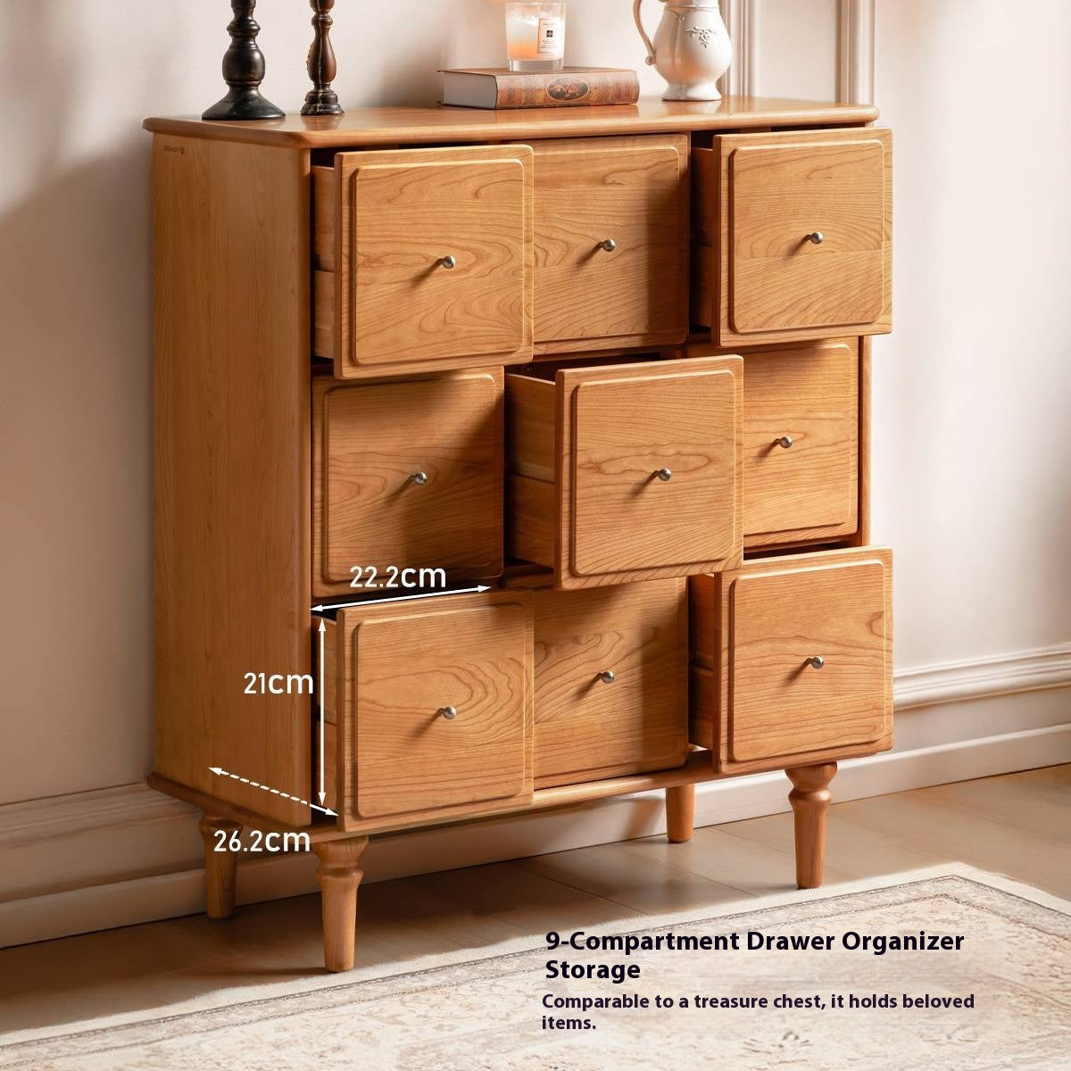 Cherry Solid Wood Retro Nine Bucket Cabinet