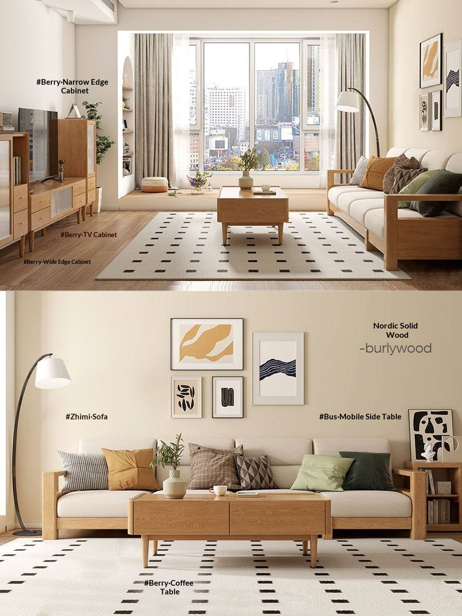 White Ash Solid Wood Nordic White Wax TV Cabinet.