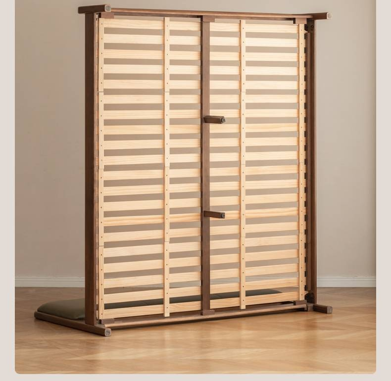 Black Walnut, Beech Solid Wood Retro Upholstered Large Bed