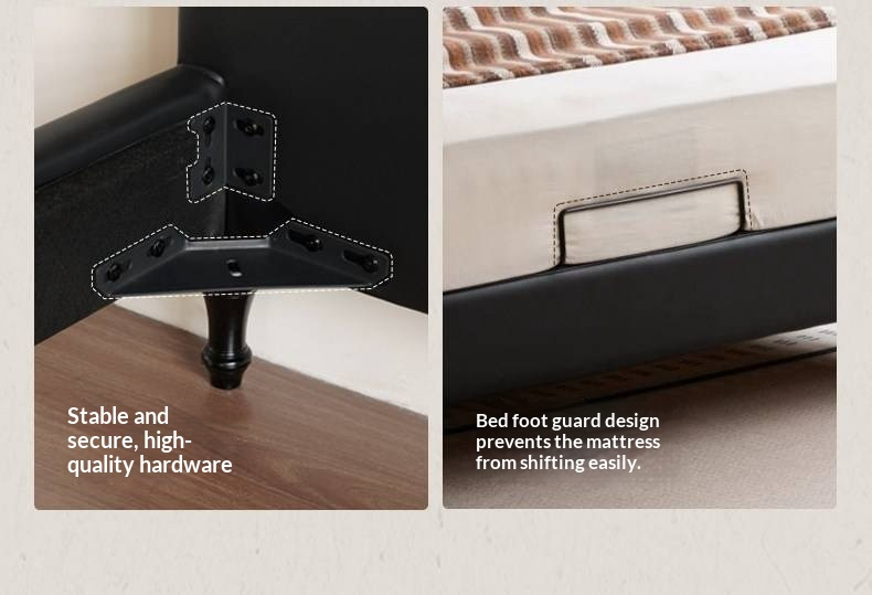 Luxury Genuine Leather Soft Headboard Bed, American Style Riveted Bed