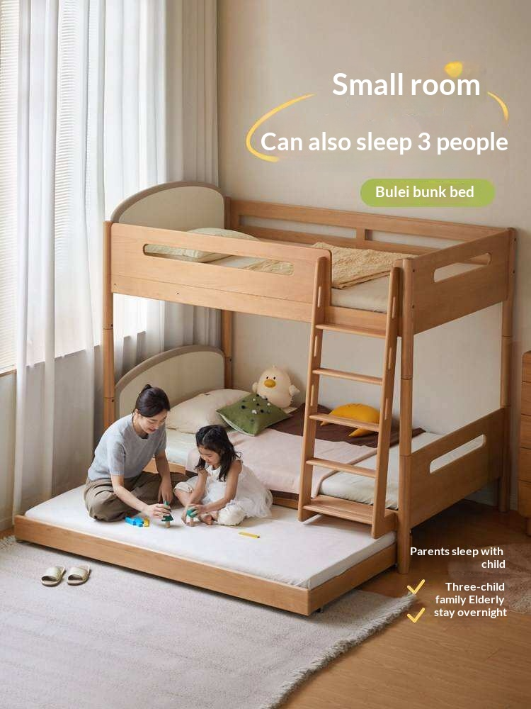 Beech Solid Wood Compact Bunk Bed, Suitable for Adults and Children