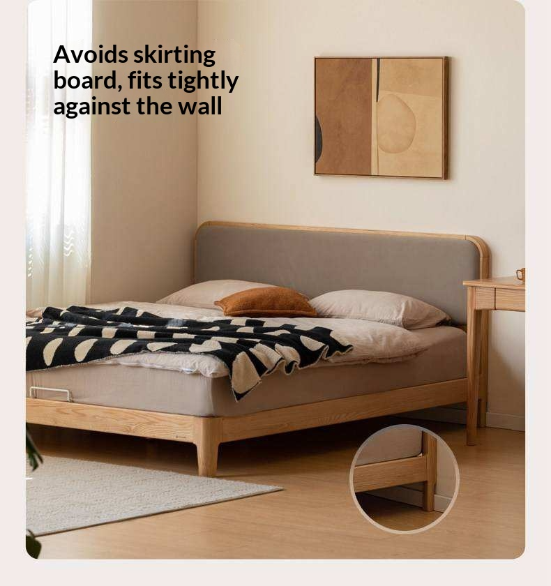 Oak, Rubber wood Solid Wood Bed Genuine Leather,Technology Fabric,Suede