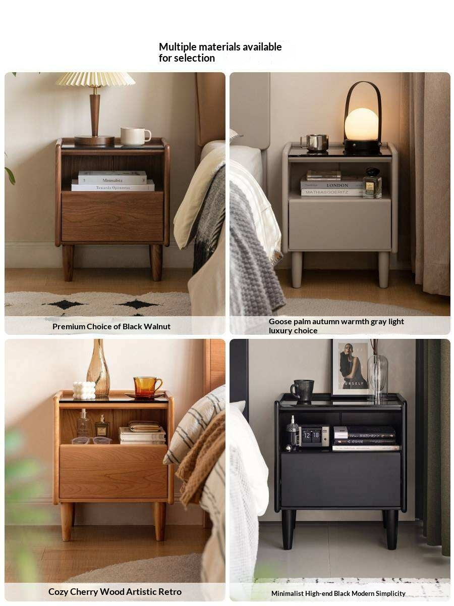 Poplar Solid Wood Glass Teak Color Nightstand