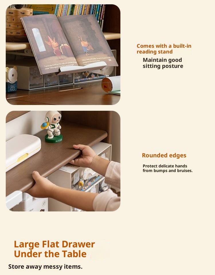 Solid Rubberwood Children s Hand-cranked Height Adjustable Desk