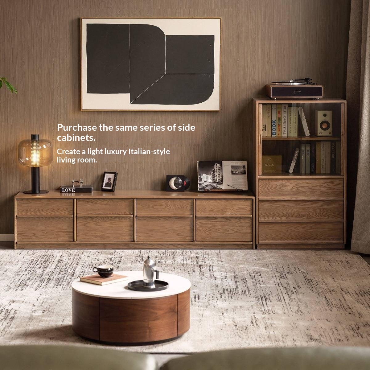 Ash Solid Wood Italian Luxury Floor-Standing TV Cabinet