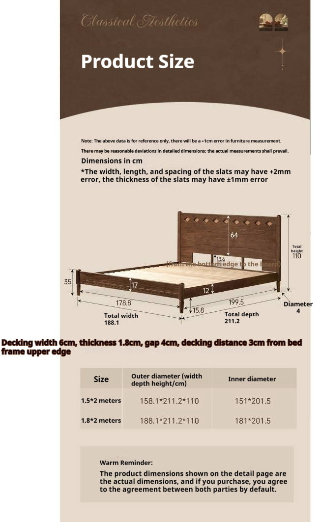 Black Walnut Solid Wood Mid-Century Classic Bed with Cherry Accent Headboard