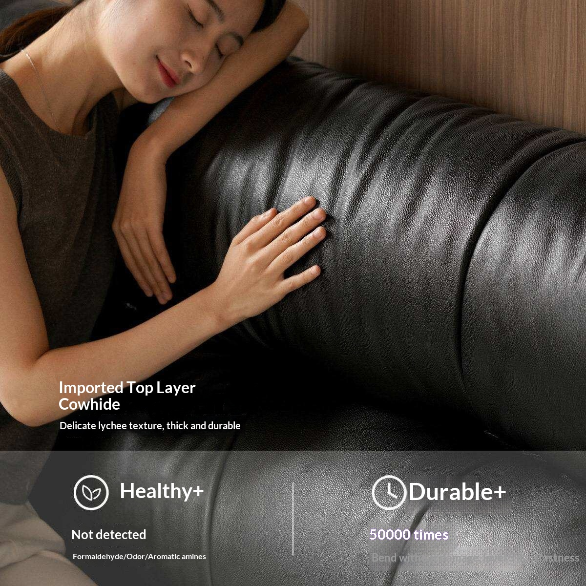 Genuine Leather Platform Bed with Wingback Tufted Headboard